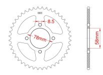 Achtertandwiel staal C45 versterkt 44 tanden