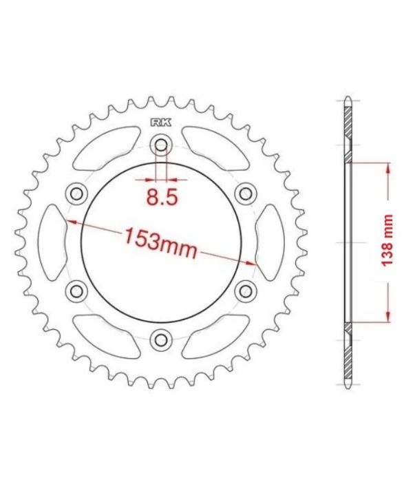 Achtertandwiel aluminium 49 tanden