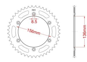 Achtertandwiel aluminium 51 tanden